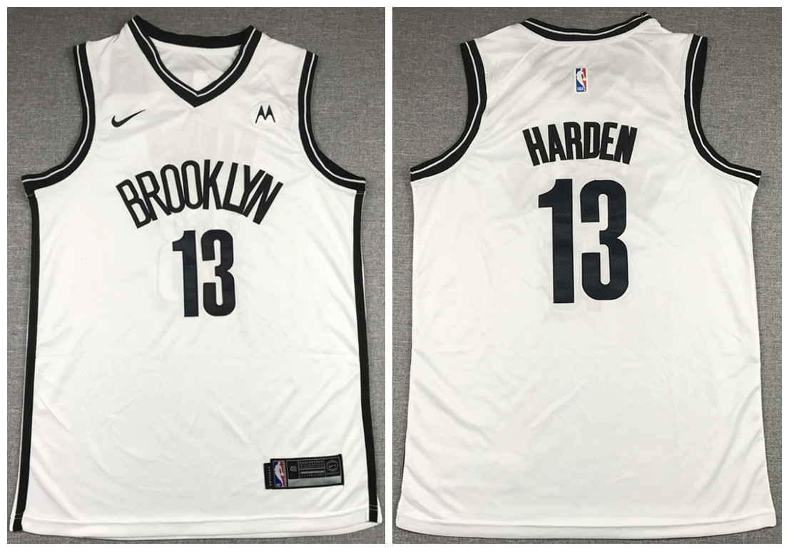 Men's Brooklyn Nets #13 James Harden White 2020 NBA Stitched Jersey Men's Brooklyn Nets #13 James Harden White 2020 NBA Stitched Jersey